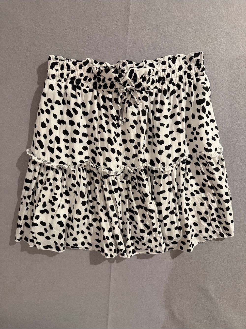 Alelly Black and White Spot Tiered Mini Skirt Elastic Tie Waist